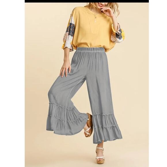 Umgee Pants - Umgee ruffle pants crop Women pants medium blue gray